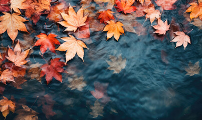 autumn leaves in water