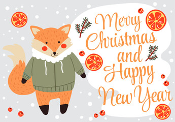 Merry Christmas and Happy New Year winter animal cute banner poster concept. Vector flat graphic design illustration