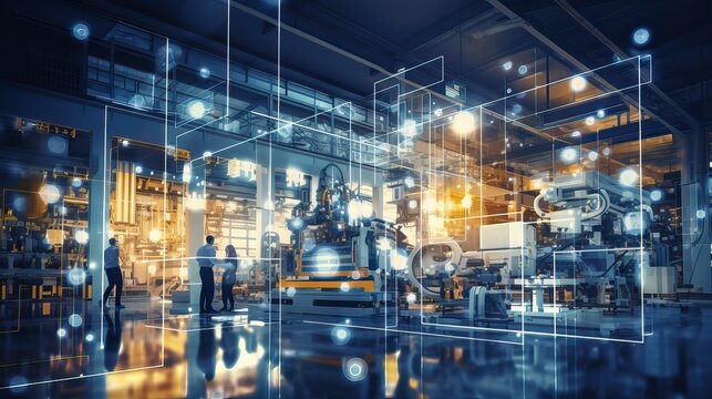 Predictive Maintenance, Futuristic Background for Industrial IoT Insights.Smart warehouse management system with innovative internet of things technology to identify package picking and delivery. 