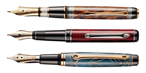 Fountain Pen Set Isolated on Transparent Background
