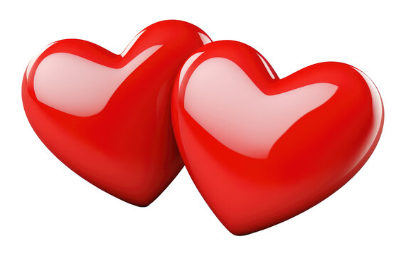 2 Hearts Icon 3D Style Isolated on Transparent Background
