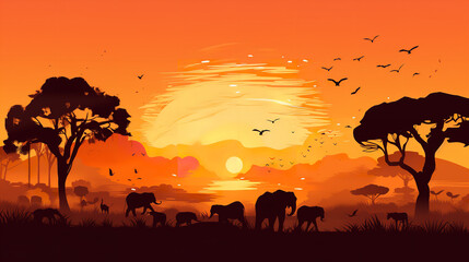 safari in sunset warm colors Generative AI - obrazy, fototapety, plakaty