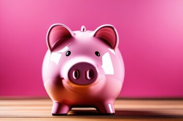 Piggy bank. Pink piggy bank or piggybank on table. Saving concept for save money. United States of America banking. Investment your money in business