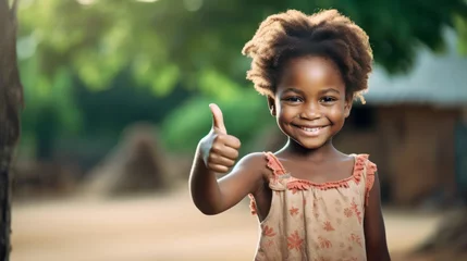 Rolgordijnen little African girl showing thumb up outdoor © id512