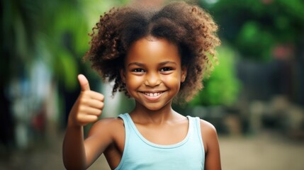 little African girl showing thumb up outdoor