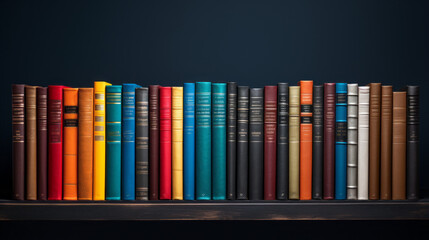 A row of colorful books in a library