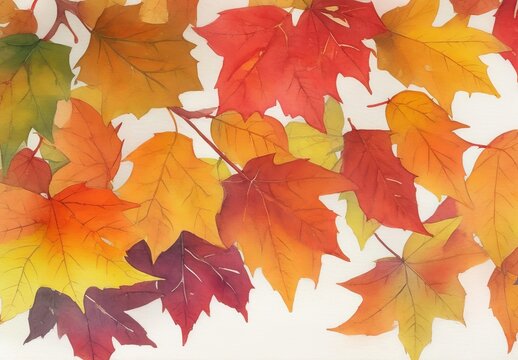 Watercolor banner of autumn leaves and branches isolated on white background. Autumn illustration for invitations, or greeting cards
