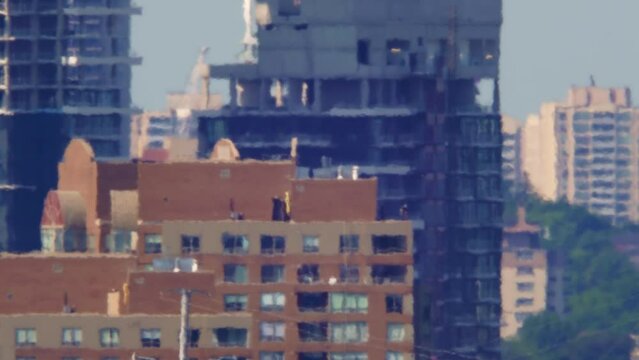 Heat haze and atmosphere distortion caused by heat wave during hot summer time in the city. Heatwave in North America. High temperatures and intense climate change. Air pollution, natural disaster.