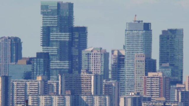 Heat haze and atmosphere distortion caused by heat wave during hot summer time in the city. Heatwave in North America. High temperatures and intense climate change. Air pollution, natural disaster.