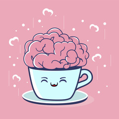 The brain is in a circle. Drink in a glass for zombies. Kawaii style illustration, isolated cute illustration