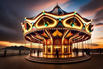 carousel  in the park sparkling with cieling lights attractive view  