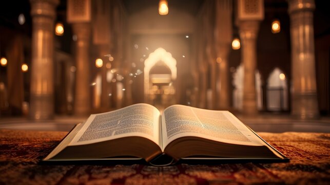 realistic alquran reading by people for ramadan event ai generated