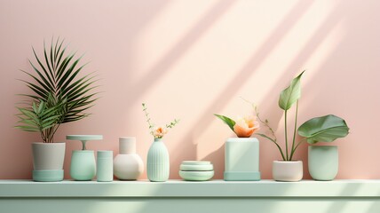 Soft pastel colors creating a soothing background for product displays