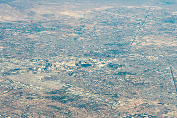 Aerial view of Los Vegas, Nevada, USA and Harry Reid International Airport LAS or McCarran Field and other nearby areas.