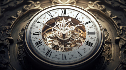 Fototapeta na wymiar A silver clock hung on the wall