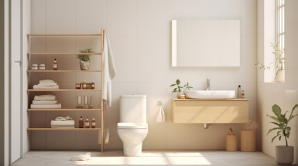 Fototapeta na wymiar A simple white bathroom with a sink a toilet and a shower