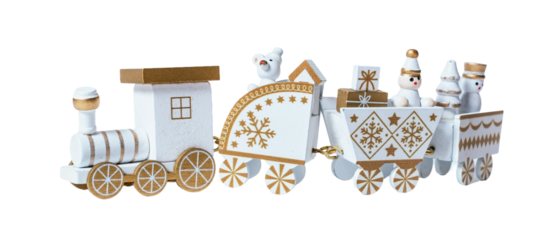 Decorated Christmas train isolated on white or transparent background.