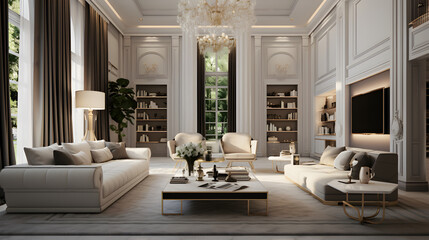 Comfortable and beautiful luxury villa interior design. lounge - obrazy, fototapety, plakaty