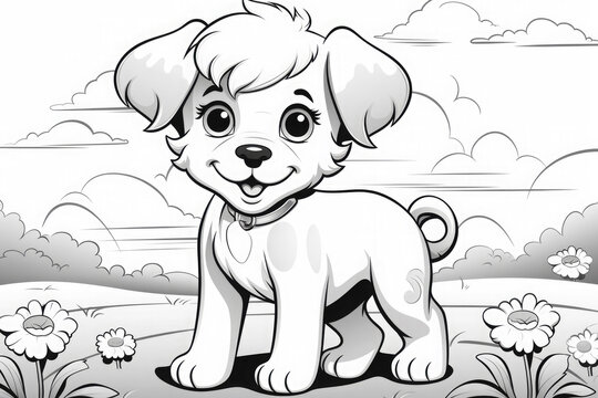 Cute cartoon puppy. Pet. Coloring book for kids