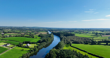 Aerial photo of The River Bann from Lough Neagh at Portna Lock Kilrea Co Derry Antrim Northern Ireland