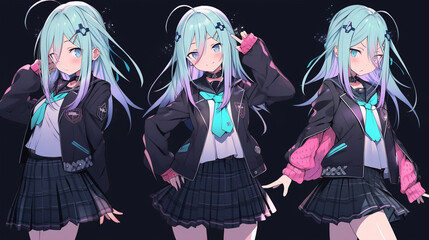 Beautiful girl idol pose angry and embarrassed cyberpunk school uniform with generative ai - obrazy, fototapety, plakaty