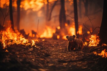 koala in an Australian forest fire - obrazy, fototapety, plakaty