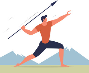 Javelin throw, Man throwing a spear flat style vector illustration, Spear throwing sport, athlete javelin throw Olympics stock vector image