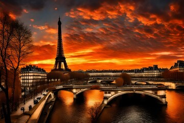 eiffel tower at sunset4k HD quality photo. 