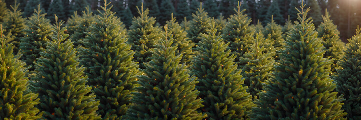 Naklejka na ściany i meble field of furs, christmas trees in a field