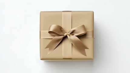 Khaki Gift Box in front of a light Background with Copy Space. Festive Template for Holidays and Celebrations