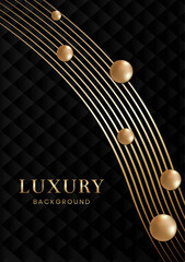 Dark luxurious background with golden lines and decoration in the form of a ball.