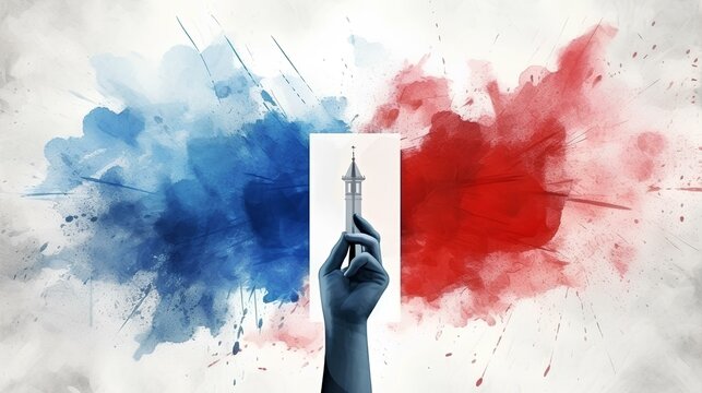Happy Bastille Day. French National Day poster. Hand with the flag of France ai generated