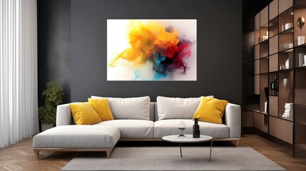 color splash picture hanging on living room wall min generative ai - obrazy, fototapety, plakaty