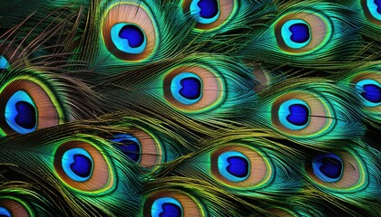 Dazzling Display Peacock Feathers with Iridescent Eyes in Digital Art Form