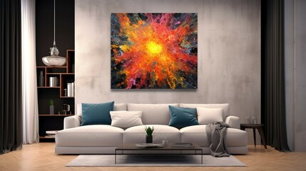 color splash picture hanging on living room wall min generative ai