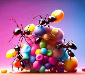 Ants on a candy pile. Edited AI generated image  - 655328668