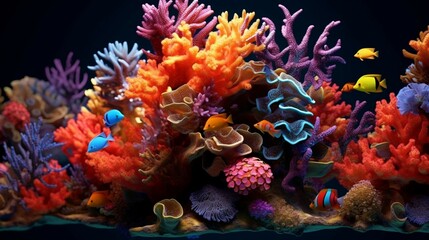 Naklejka na ściany i meble Coral reef with colorful fish and corals Generative generative ai