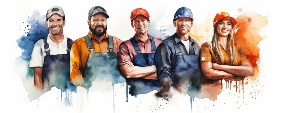 Group of workman in watercolor style Generative AI