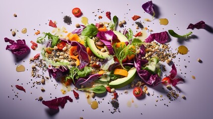 a salad with lettuce, carrots, avocado, and other vegetables.  generative ai