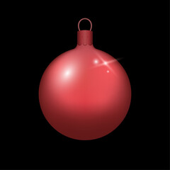 Realistic red christmas ball on black transparent background. Red Christmas tree toy. Toy for Christmas tree. Vector illustration.
