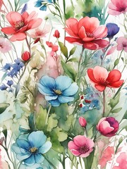 Fototapeta na wymiar Beautiful watercolor flowers. AI generated illustration