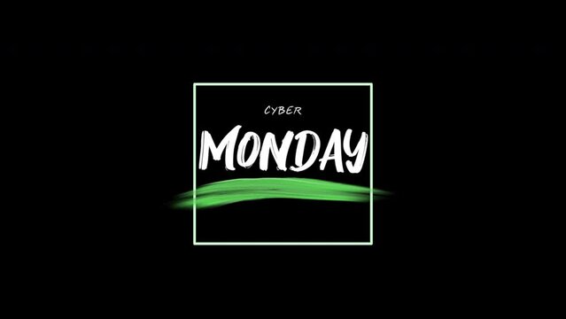 Cyber Monday with green watercolor brush on black gradient, motion abstract art, watercolor and holidays style background