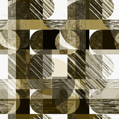 Seamless abstract geometric textured pattern. Mustard, brown pattern on a white background. - 655335604