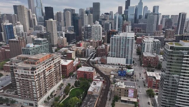 Aerial video of downtown city of Chicago, Illinois, USA. September 2023