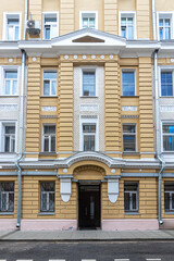 Beautiful facade of a house in a small Moscow side street