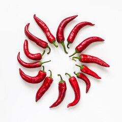 Hot chili pepper pods on a white background