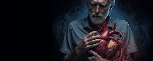 Old man with heart disease ai, Generative AI - obrazy, fototapety, plakaty