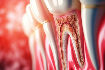 Close up of anatomy of healthy teeth and a tooth with Gingivitis - obrazy, fototapety, plakaty