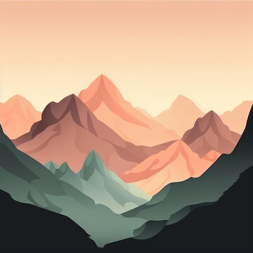 Flat style abstract minimalistic aesthetic mountains landscape background. Pastel color shades. © Bisams
