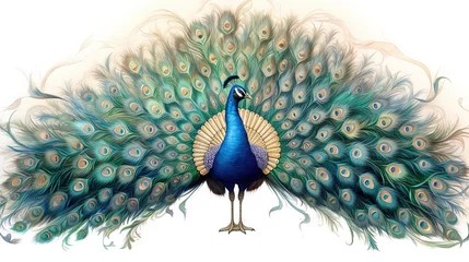 Fotobehang  a peacock with feathers spread out and spread out its tail.  generative ai © Anna